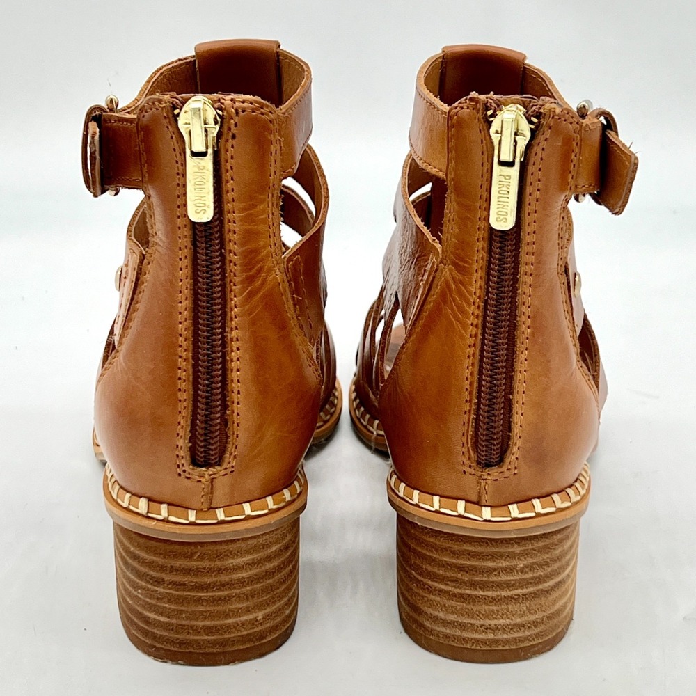 PIKOLINOS Blanes Womens 8-8.5/39 Cage Block Heeled Sandal w Zip Brandy $205 - Picture 9 of 13